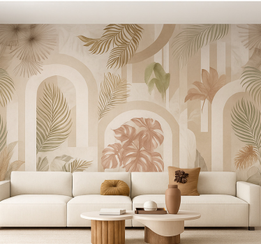 Mural pared salón diseño de arcos de jungla - TenVinilo