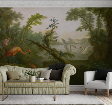 Mural pared salón diseño de paraíso tropical - TenVinilo