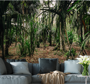 Mural pared salón exuberante naturaleza tropical - TenVinilo