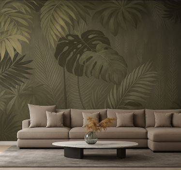 Mural pared salón exuberante selva tropical - TenVinilo