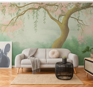 Mural pared salón flor de cerezo etérea - TenVinilo