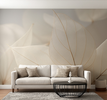 Mural pared salón hojas esqueléticas blancas - TenVinilo