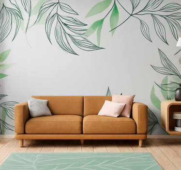 Mural pared salón hojas tropicales colgantes - TenVinilo
