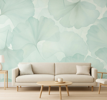 Mural pared salón hojas verdes de ginkgo - TenVinilo