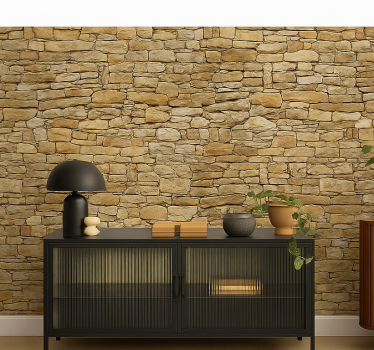 Mural pared salón muro de piedra beige - TenVinilo