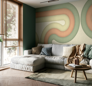Mural pared salón patrón retro curvo - TenVinilo
