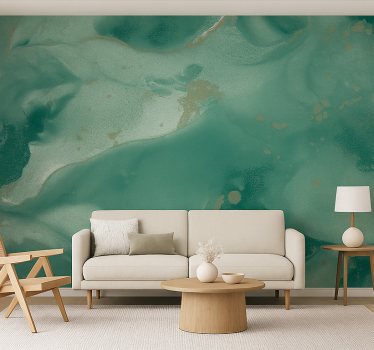 Mural pared salón remolinos de mármol esmeralda - TenVinilo