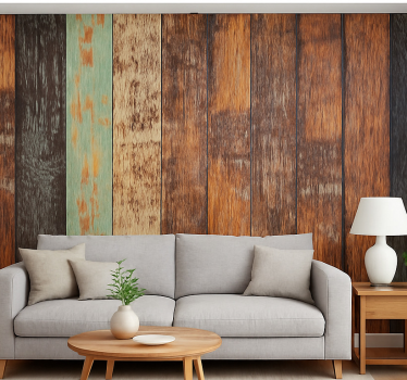 Mural pared salón tablones de madera de colores - TenVinilo