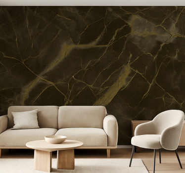 Mural pared salón vetas de mármol dorado - TenVinilo