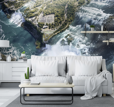 Mural pared salón vista aérea de las cataratas del niágara - TenVinilo