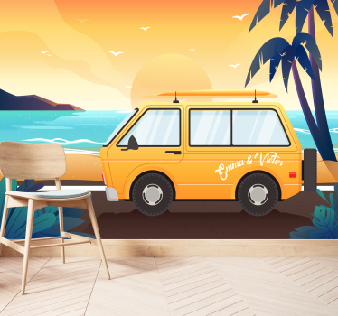 Mural personalizable Caravana junto al mar - TenVinilo