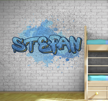 Papel pintado ladrillo graffiti azul con nombre - TenVinilo