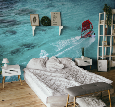 Mural azul windsurfista en el agua - TenVinilo
