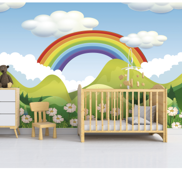 Mural infantil pared arcoiris sobre naturaleza - TenVinilo
