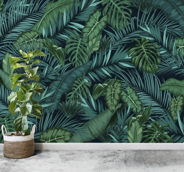Papel pintado dormitorio verde de hojas tropicales - TenVinilo