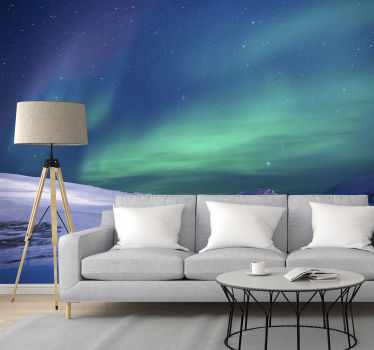 Papel pintado salón cielo aurora boreal colorida - TenVinilo