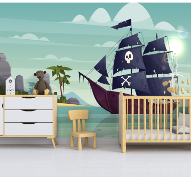 Mural infantil pared barco de piratas - TenVinilo