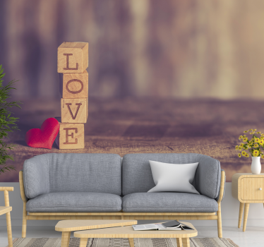Papel mural pared textura madera frase love - TenVinilo
