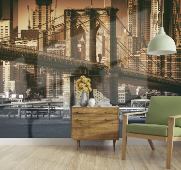 Papel mural puente de Nueva York color dorado - TenVinilo