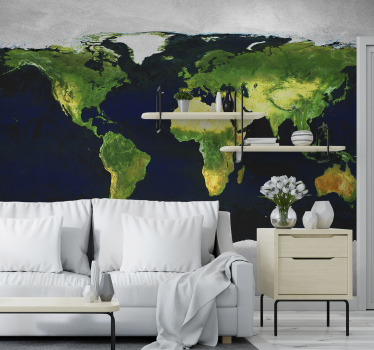 Papel pintado de mapamundi geográfico - TenVinilo