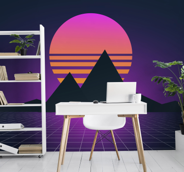 Papel pintado 3d escena geométrica del atardecer - TenVinilo