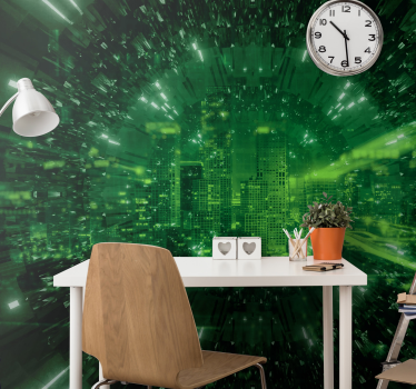 Papel pintado 3d vórtice de ciudad verde - TenVinilo