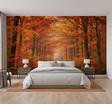Papel pintado bosque camino de Árboles en otoño - TenVinilo