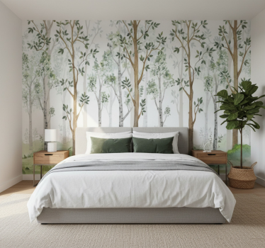 Papel pintado bosque detalle botánico minimalista - TenVinilo