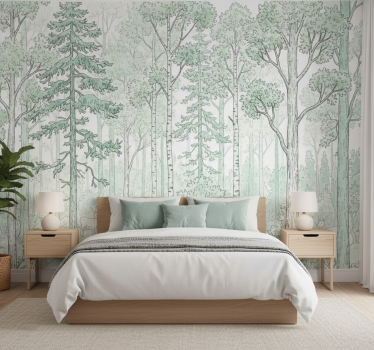 Papel pintado bosque dibujo de bosque menta - TenVinilo