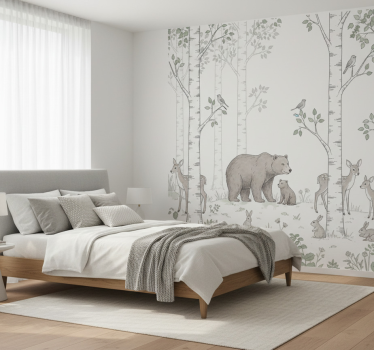 Papel pintado bosque dibujo juguetón del bosque - TenVinilo