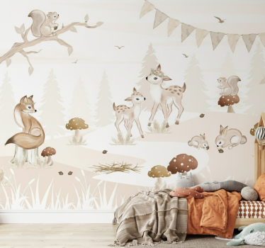 Papel pintado bosque habitación infantil encantadora - TenVinilo