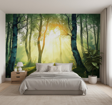 Papel pintado bosque mural de abedules soleados - TenVinilo