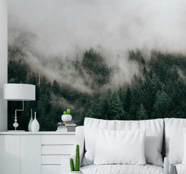 Papel pintado bosque paisaje de bosque neblinoso - TenVinilo