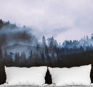 Papel pintado bosque paisaje de pinos brumosos - TenVinilo