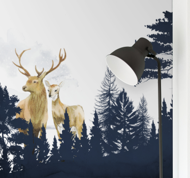 Papel pintado bosque pareja de ciervos majestuosos - TenVinilo