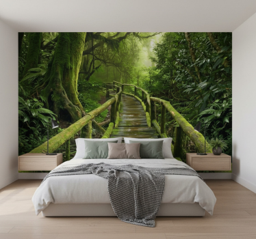 Papel pintado bosque paseo musgoso exuberante - TenVinilo