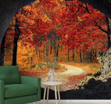 Papel pintado bosque perspectiva del sendero otoñal - TenVinilo