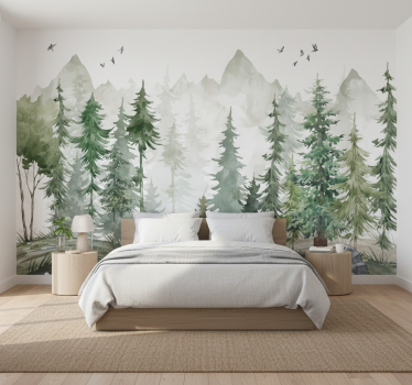 Papel pintado bosque pino nórdico minimalista - TenVinilo