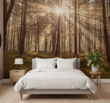 Papel pintado bosque salón de vida silvestre dorado - TenVinilo