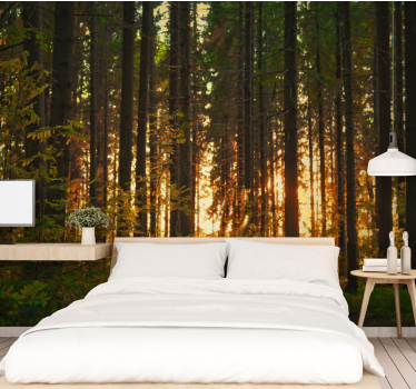 Papel pintado bosque siluetas de árboles al atardecer - TenVinilo