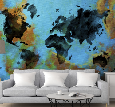 Papel pintado mapamundi diseño artístico - TenVinilo