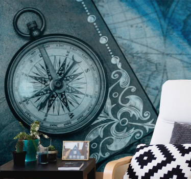 Papel pintado mapamundi diseño de brújula adornado - TenVinilo