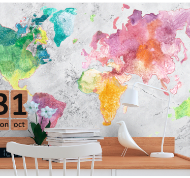 Papel pintado mapamundi diseño de mapa colorido - TenVinilo
