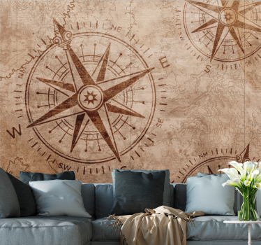 Papel pintado mapamundi estrella náutica compass - TenVinilo