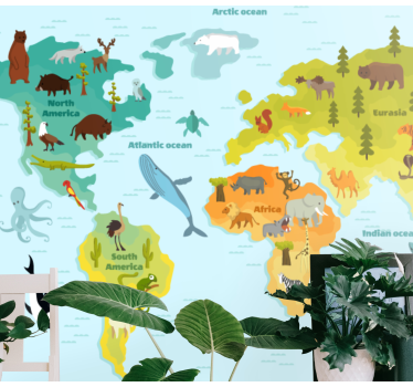 Papel pintado mapamundi exploración global animal - TenVinilo