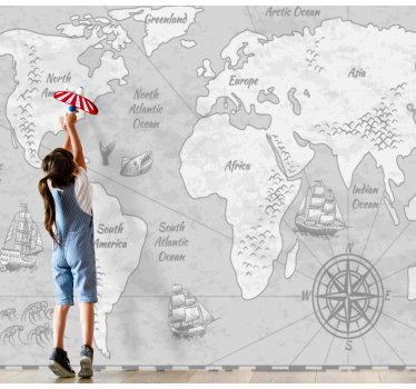 Papel pintado mapamundi exploración mundial cartográfica - TenVinilo