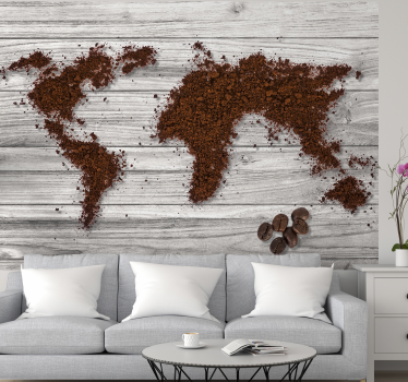 Papel pintado mapamundi granos de café - TenVinilo