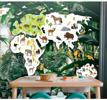 Papel pintado mapamundi mapa del mundo animal - TenVinilo
