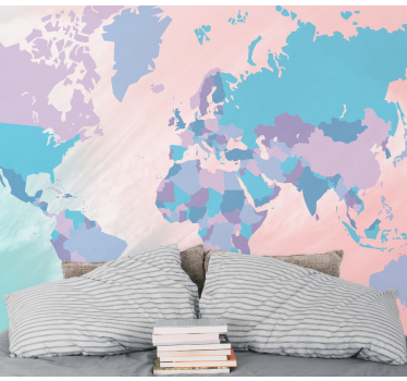 Papel pintado mapamundi mapa del mundo colorido - TenVinilo