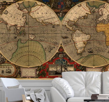 Papel pintado mapamundi mapa global retro - TenVinilo